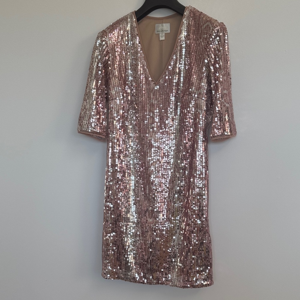 Sequin V-Neck Dress in Pink